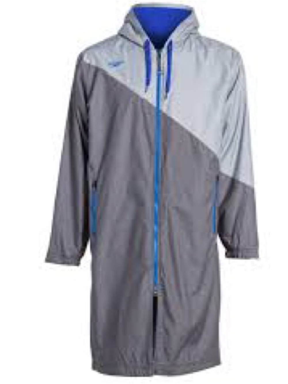 Speedo Gray and Light Gray Hooded Swim Coat with Blue Trim